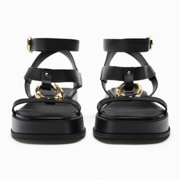 Zara Black Sandals with Gold Buckle - Picture 6 of 15